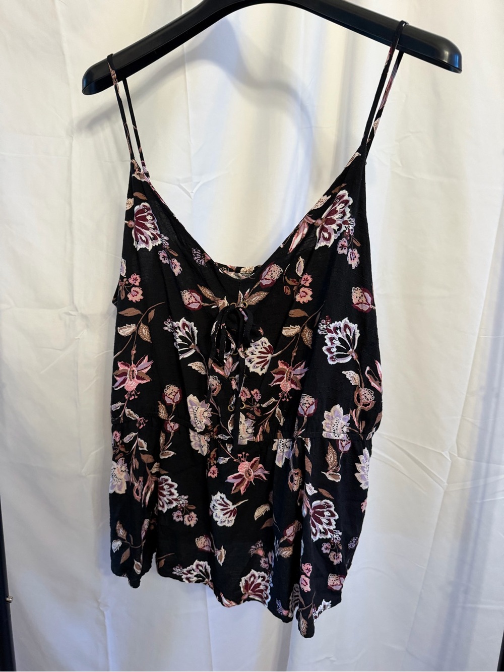 Maurices Black Floral Tie-Front Spaghetti Strap Camisole